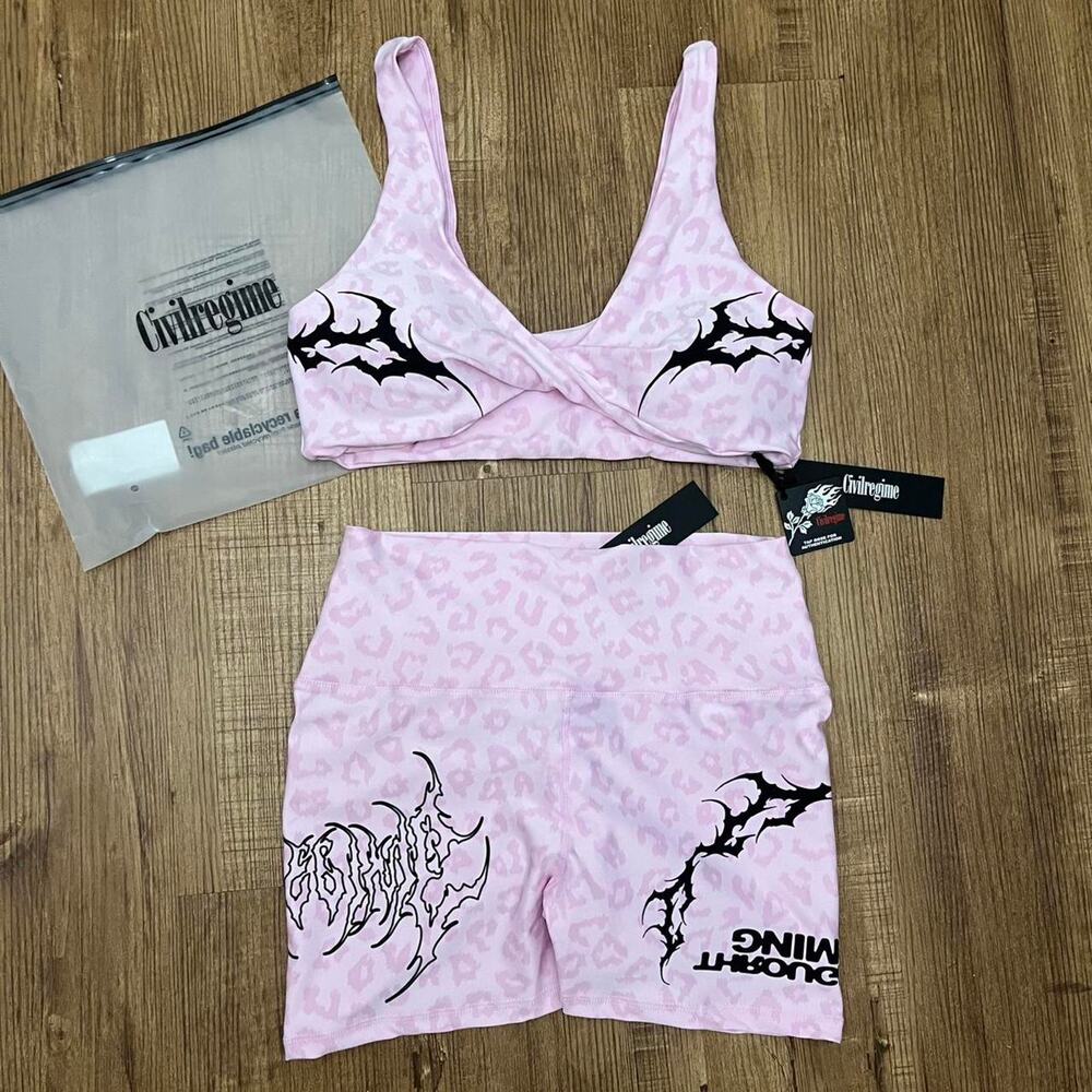 Civil regime pink cheetah twisted bra & shorts set